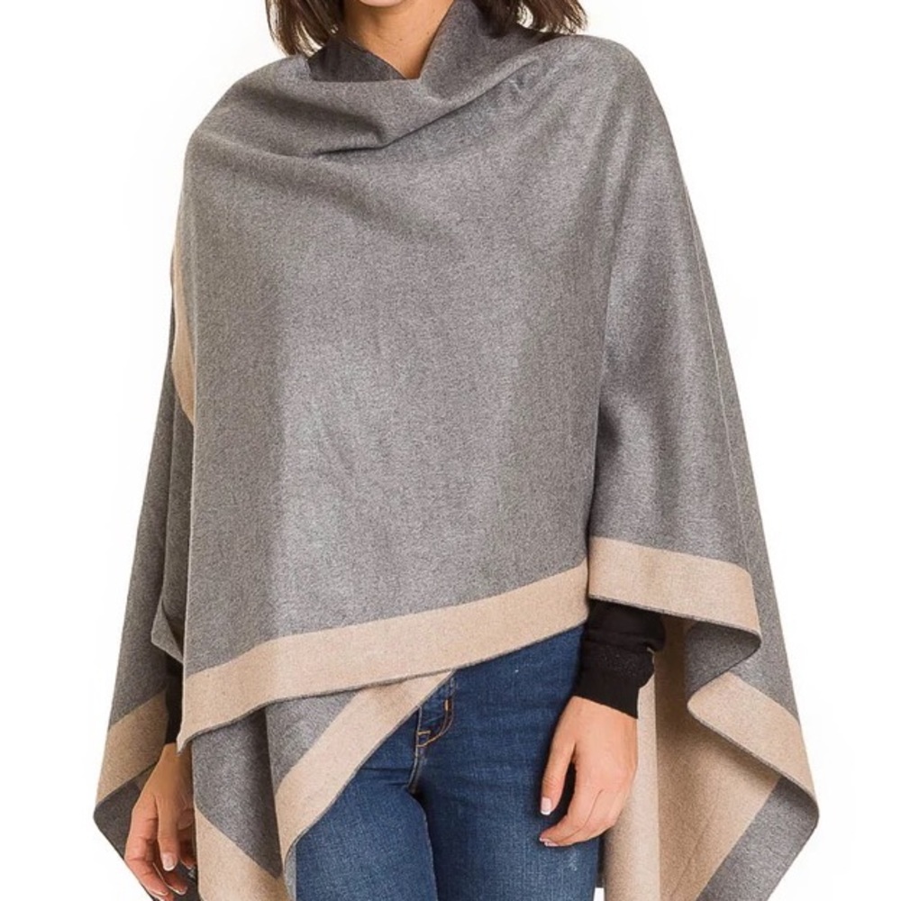 NWT Reversible and convertible open front cozy warm cape shawl poncho OS
